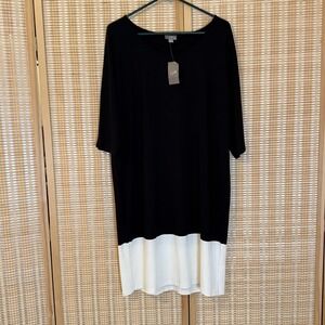 J.Jill Womens M Dress Black White 3/4 Sleeves Midi Sheath Office Party Wedding